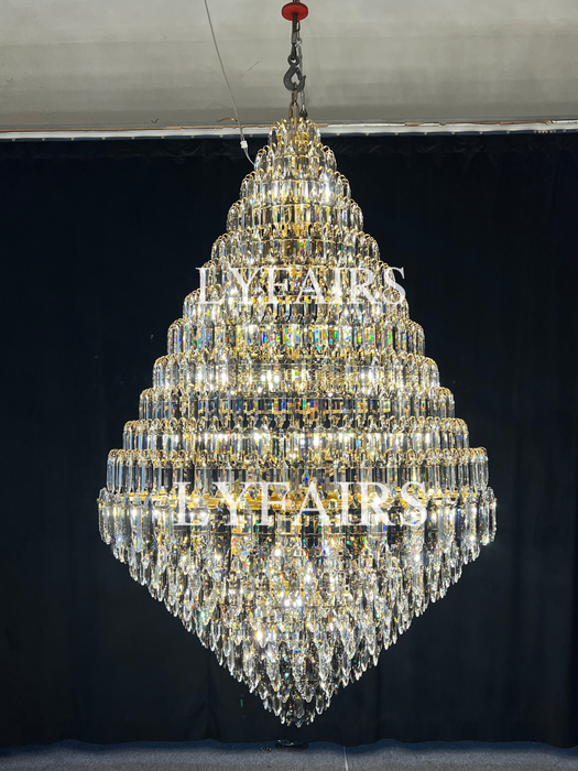 Luxury Multi-tiered Honeycomb Crystal Chandelier for High Ceiling