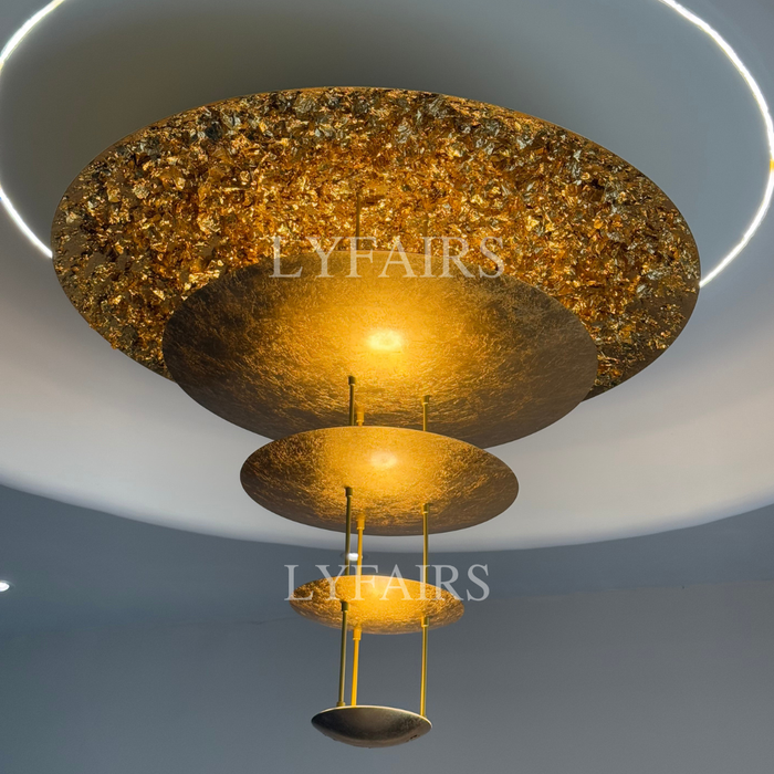 Luxury Multilayer Gold Leaf Chandelier for Low Ceiling