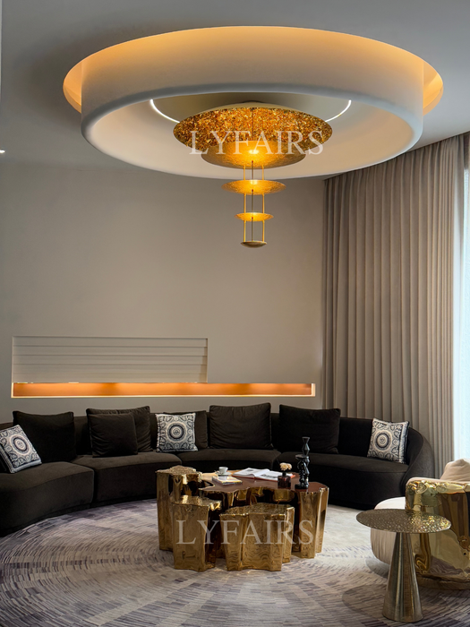 Luxury Multilayer Gold Leaf Chandelier for Low Ceiling