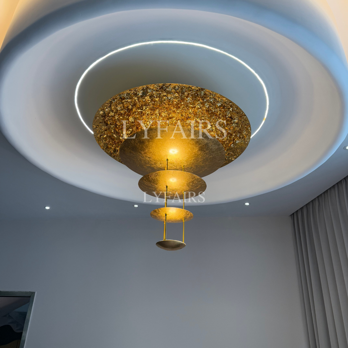 Luxury Multilayer Gold Leaf Chandelier for Low Ceiling