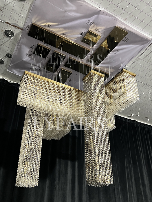 Luxury Rectangular Combination Crystal Chandelier for Living Room/Staircase/Foyer/Hallway