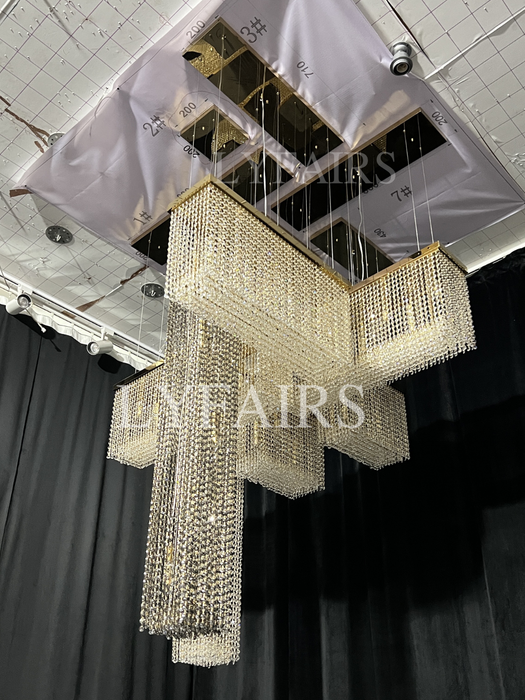 Luxury Rectangular Combination Crystal Chandelier for Living Room/Staircase/Foyer/Hallway