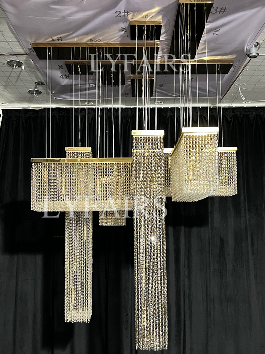 Luxury Rectangular Combination Crystal Chandelier for Living Room/Staircase/Foyer/Hallway