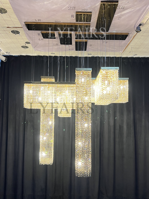 Luxury Rectangular Combination Crystal Chandelier for Living Room/Staircase/Foyer/Hallway