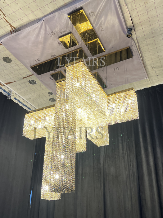 Luxury Rectangular Combination Crystal Chandelier for Living Room/Staircase/Foyer/Hallway