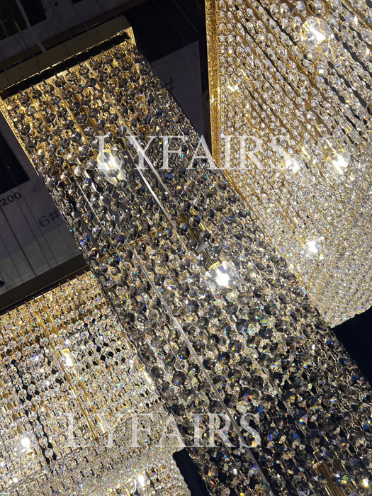 Luxury Rectangular Combination Crystal Chandelier for Living Room/Staircase/Foyer/Hallway