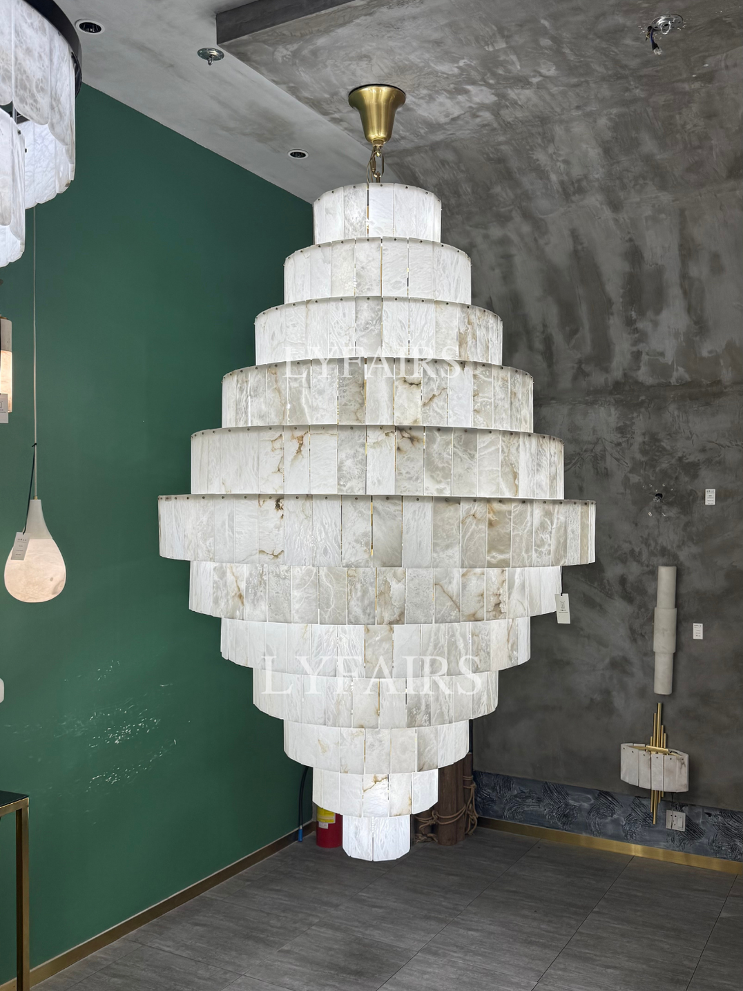 Luxury Sculpted Pyramid-Tier Alabaster Chandelier for High Ceiling ...