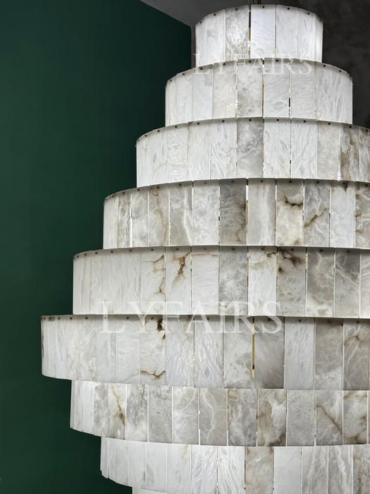 Luxury Sculpted Pyramid-Tier Alabaster Chandelier for High Ceiling