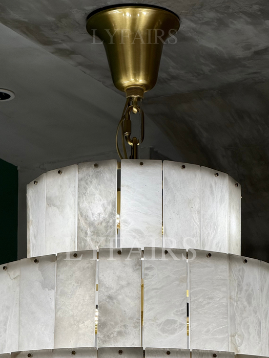 Luxury Sculpted Pyramid-Tier Alabaster Chandelier for High Ceiling