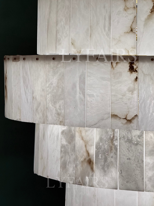 Luxury Sculpted Pyramid-Tier Alabaster Chandelier for High Ceiling