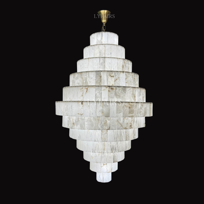 Luxury Sculpted Pyramid-Tier Alabaster Chandelier for High Ceiling