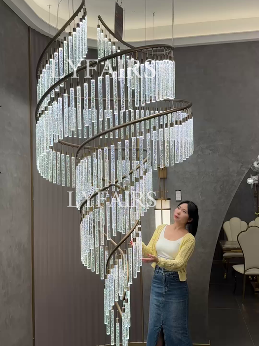 Luxury Spiral Bubble Crystal Chandelier for High Ceiling