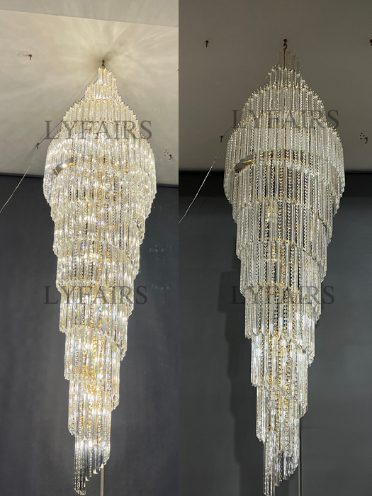 Luxury Spiral Crystal Chandelier for High-ceiling/Foyer/Staircase