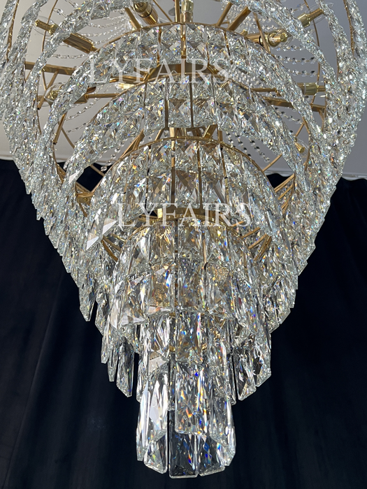 Magnífico candelabro Extra grande para vestíbulo, accesorio de iluminación de techo de cristal escalonado para decoración para sala de estar