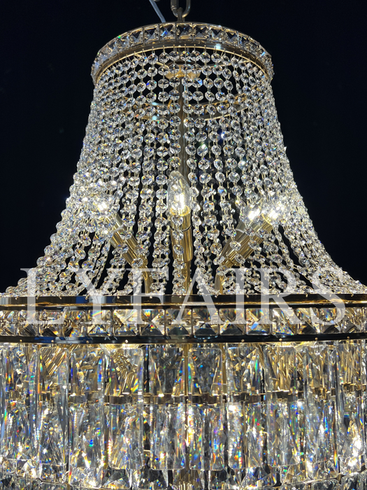 Magnífico candelabro Extra grande para vestíbulo, accesorio de iluminación de techo de cristal escalonado para decoración para sala de estar