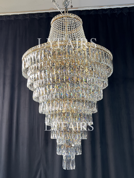 Magnífico candelabro Extra grande para vestíbulo, accesorio de iluminación de techo de cristal escalonado para decoración para sala de estar
