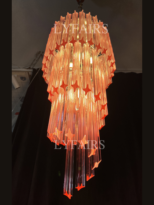 Mid-Century Modern Pink/Transparent Glass Cascading Spiral Chandelier