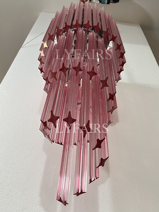 Mid-Century Modern Pink/Transparent Glass Cascading Spiral Chandelier