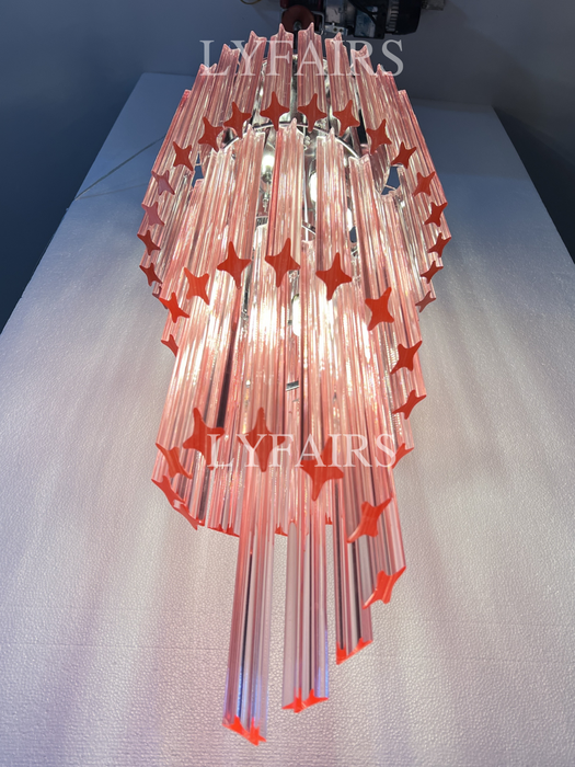 Mid-Century Modern Pink/Transparent Glass Cascading Spiral Chandelier