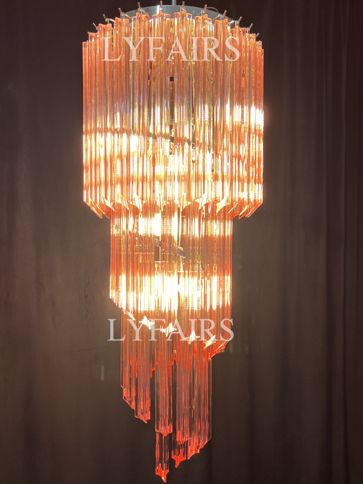 Mid-Century Modern Pink/Transparent Glass Cascading Spiral Chandelier