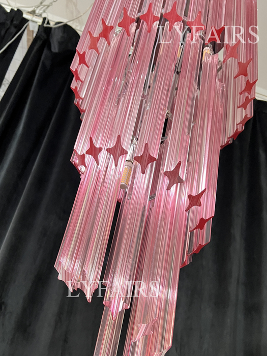 Mid-Century Modern Pink/Transparent Glass Cascading Spiral Chandelier