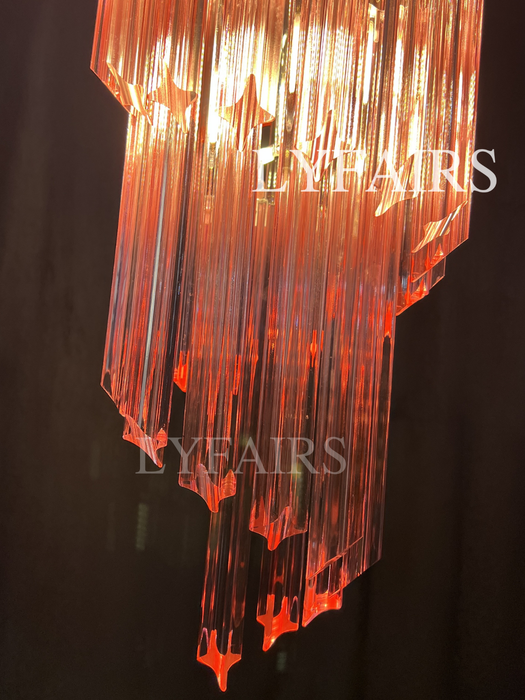 Mid-Century Modern Pink/Transparent Glass Cascading Spiral Chandelier