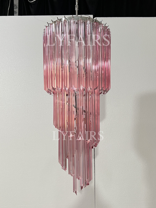 Mid-Century Modern Pink/Transparent Glass Cascading Spiral Chandelier