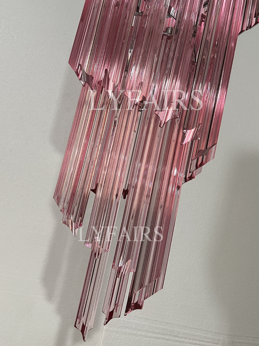 Mid-Century Modern Pink/Transparent Glass Cascading Spiral Chandelier