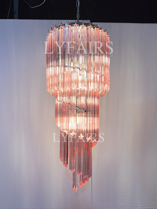 Mid-Century Modern Pink/Transparent Glass Cascading Spiral Chandelier
