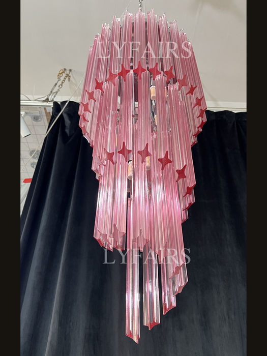 Mid-Century Modern Pink/Transparent Glass Cascading Spiral Chandelier