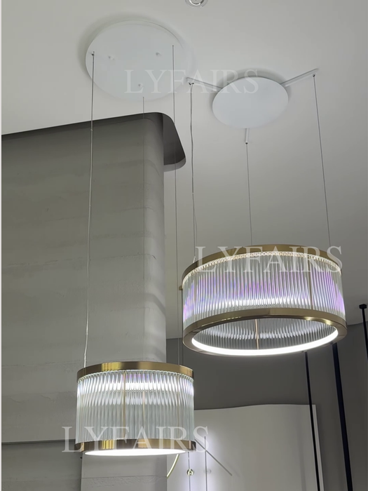 Modern Round/Rectangular Crystal Rods Chandelier Set for Low Ceiling