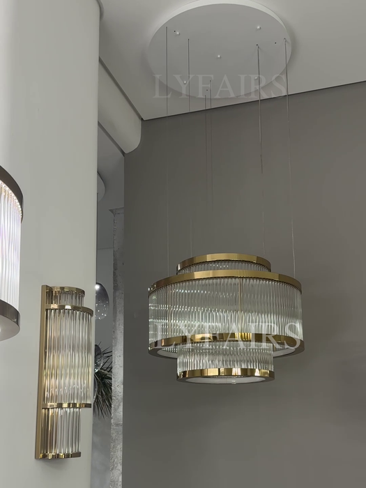 Modern Round/Rectangular Crystal Rods Chandelier Set for Low Ceiling