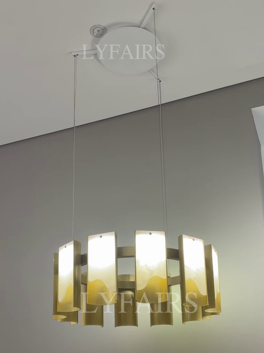 Modern 1/2/3/4 Tier Round Brass Chandelier with Jade
