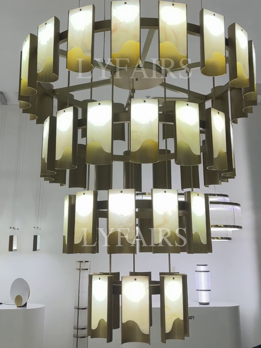 Modern 1/2/3/4 Tier Round Brass Chandelier with Jade