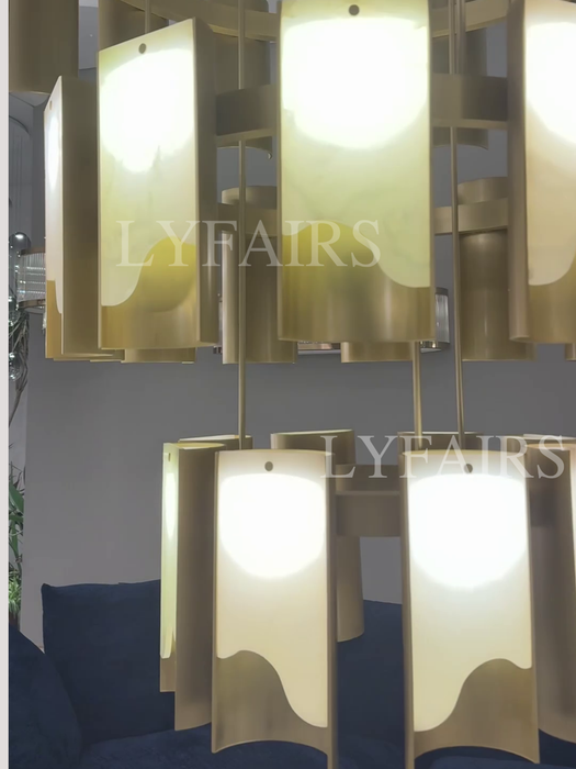 Modern 1/2/3/4 Tier Round Brass Chandelier with Jade