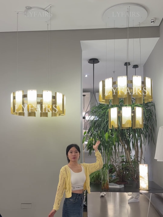 Modern 1/2/3/4 Tier Round Brass Chandelier with Jade