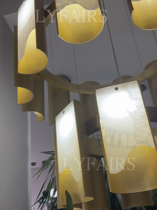 Modern 1/2/3/4 Tier Round Brass Chandelier with Jade