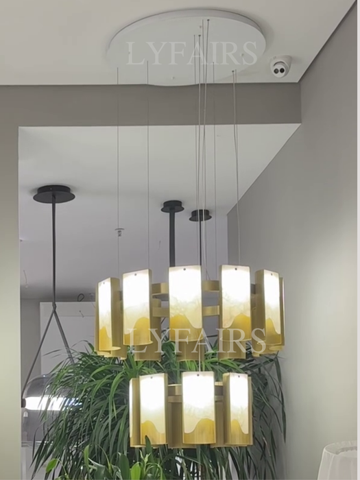 Modern 1/2/3/4 Tier Round Brass Chandelier with Jade