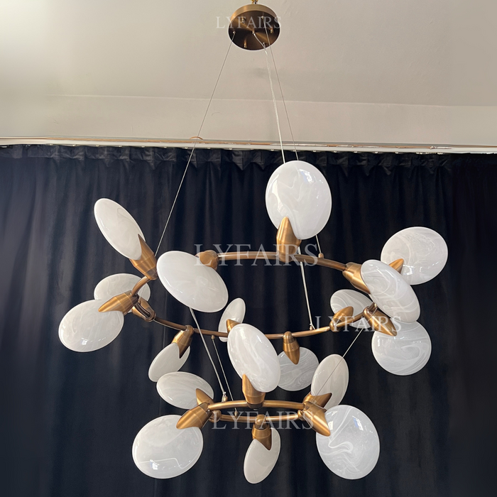 Modern 2-Tier Hand-blown Petal-like Translucent Glass Chandelier