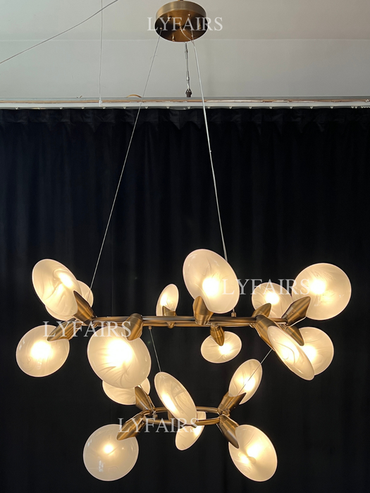 Modern 2-Tier Hand-blown Petal-like Translucent Glass Chandelier