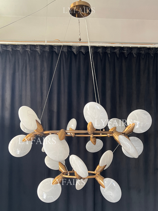 Modern 2-Tier Hand-blown Petal-like Translucent Glass Chandelier