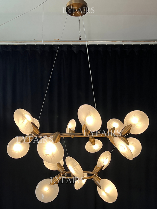 Modern 2-Tier Hand-blown Petal-like Translucent Glass Chandelier