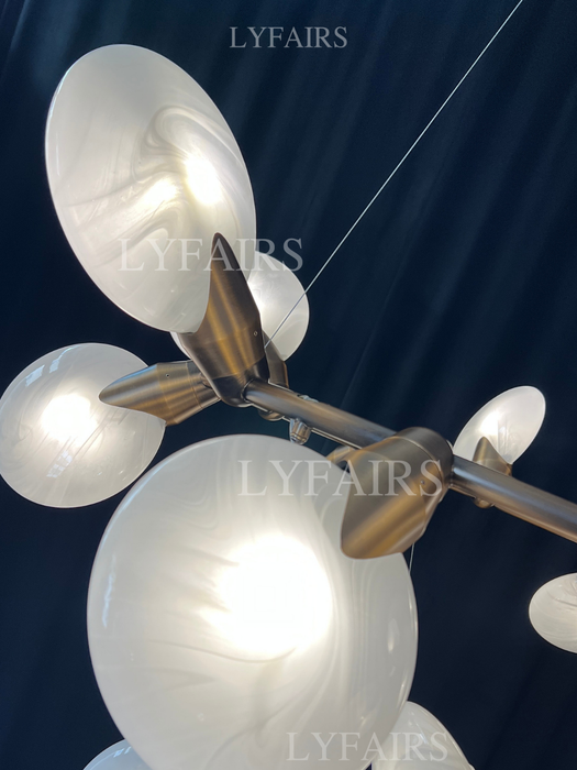 Modern 2-Tier Hand-blown Petal-like Translucent Glass Chandelier