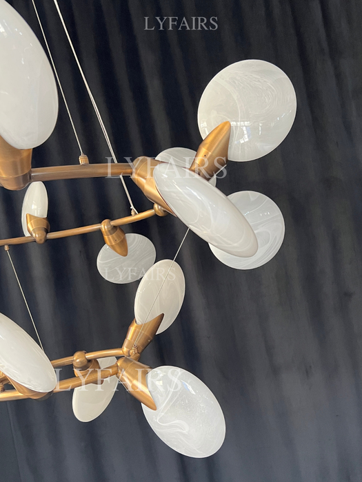 Modern 2-Tier Hand-blown Petal-like Translucent Glass Chandelier