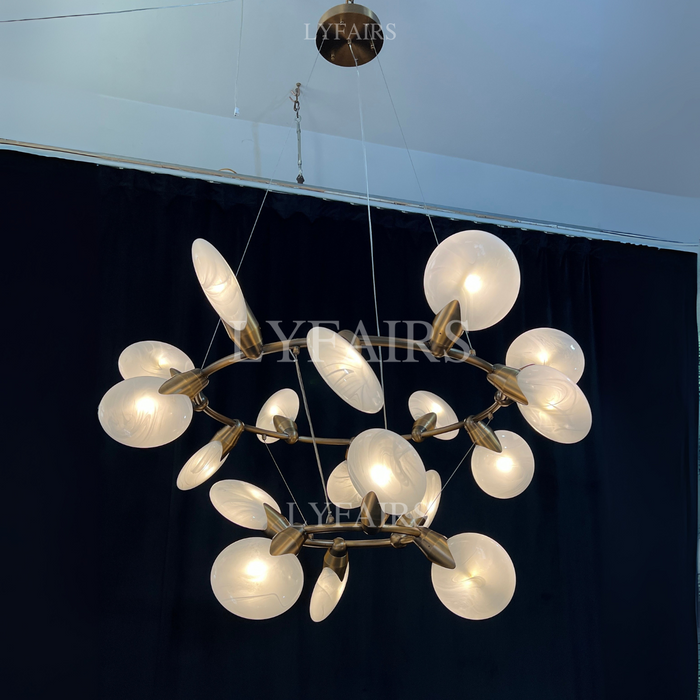 Modern 2-Tier Hand-blown Petal-like Translucent Glass Chandelier