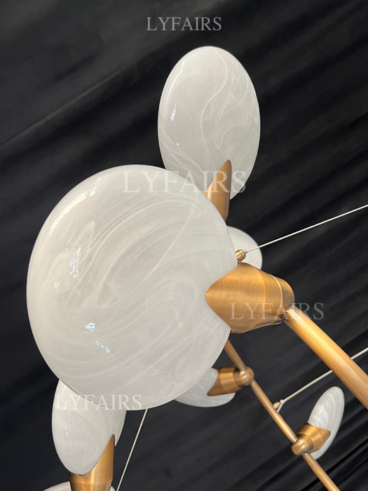 Modern 2-Tier Hand-blown Petal-like Translucent Glass Chandelier