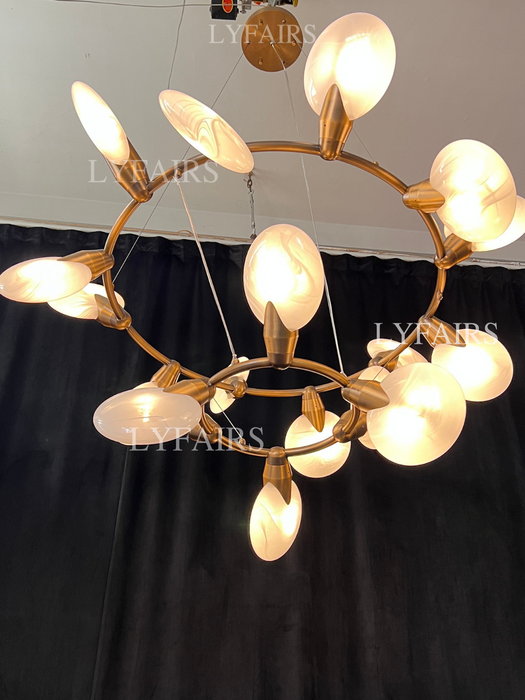 Modern 2-Tier Hand-blown Petal-like Translucent Glass Chandelier