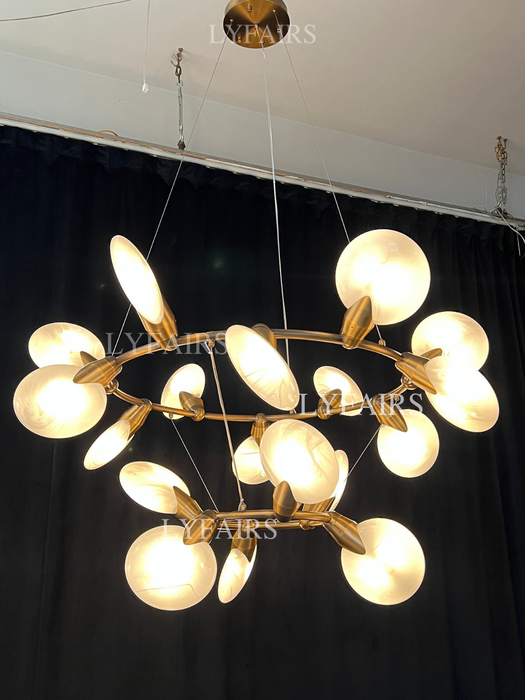 Modern 2-Tier Hand-blown Petal-like Translucent Glass Chandelier