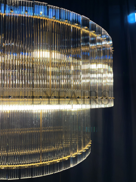 Modern 2-Tier Round Handmade Fluted Glass Panels Chandelier