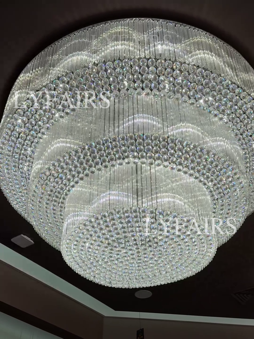 Modern 3-tier Flush Mounted Round Crystal Chandelier